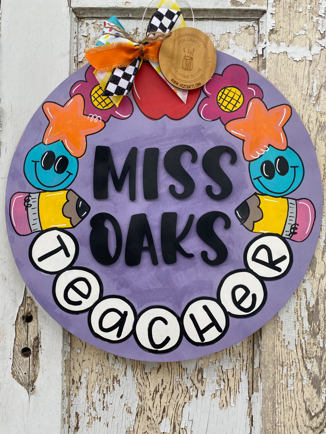 Preppy Retro Teacher Door Hanger