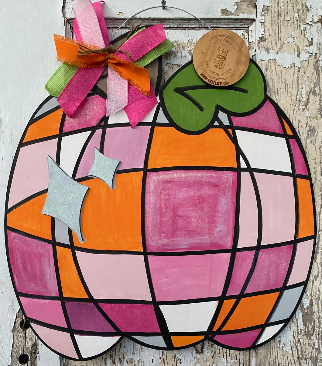 Mirrorball Large Pumpkin Door Hanger, Fall Decor, Halloween Decor, Wood Fall Sign