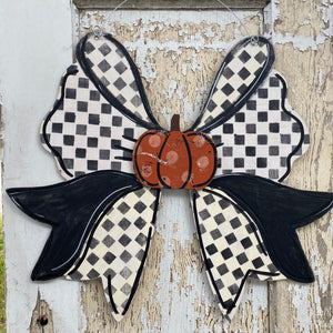 Interchangeable Black & White Bow Door Hanger, Seasonal Decor, Fall Sign