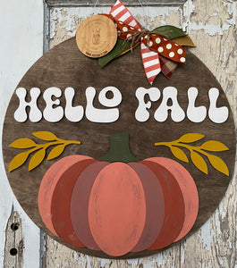 Retro Hello Fall Pumpkin Door Hanger, Fall Decor, Pumpkin Wood Sign