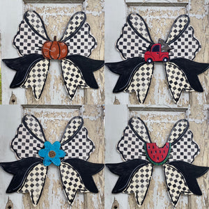 Interchangeable Black & White Bow Door Hanger, Seasonal Decor, Fall Sign