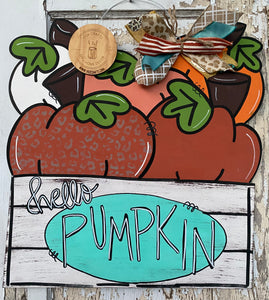 Hello Pumpkin Wood Crate Door Hanger, Pumpkin Wood Sign, Fall Decor