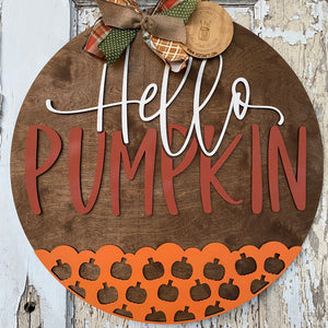 Hello Pumpkin Wood Door Hanger, Fall Decor, Pumpkin Sign