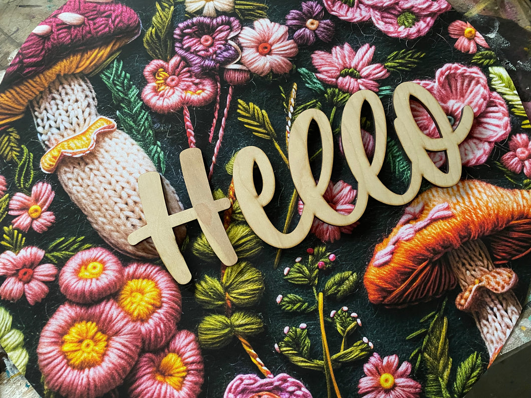 Mushroom Hello Print Door Hanger