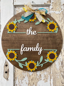 Sunflower Family Name Door Hanger, Sunflower Wood Sign, Fall Decor