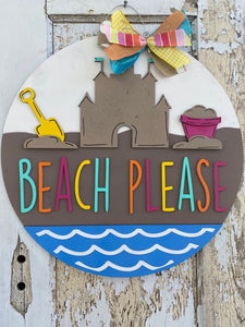 Beach Please Sand Castle Summer Door Hanger