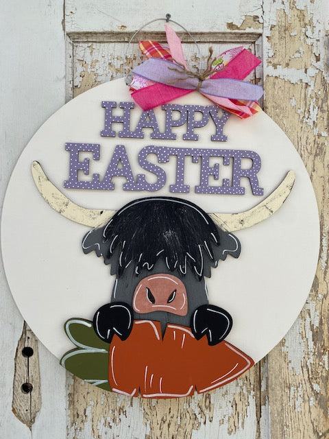 Happy  Easter Highland Cow Door Hanger