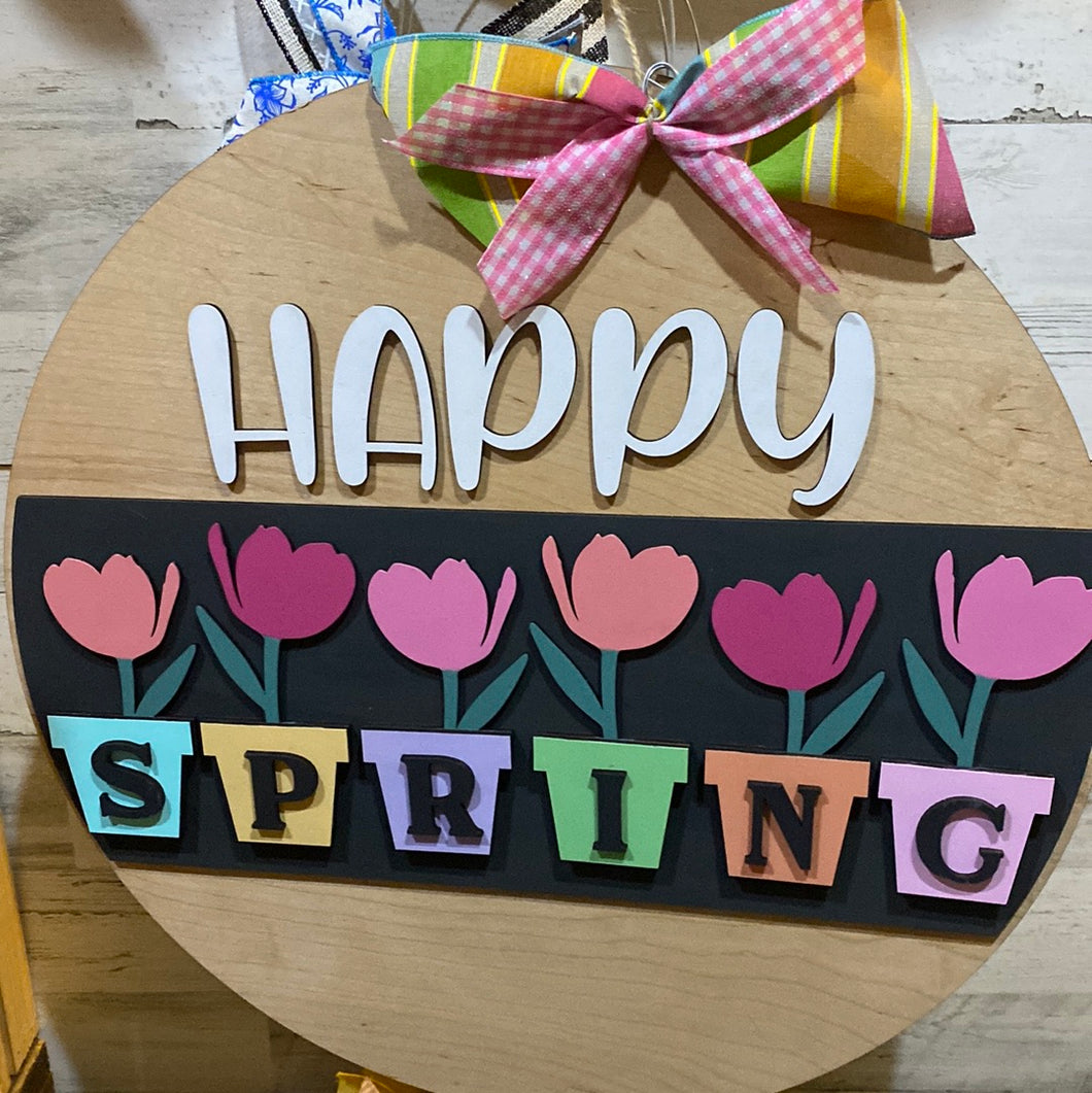 Happy Spring Tulip Door Hanger