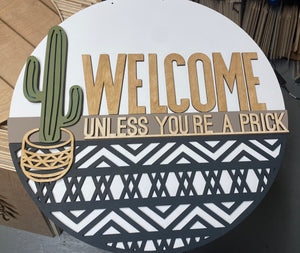 Welcome Cactus Boho Door Hanger