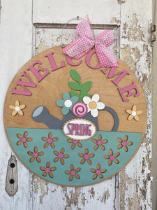 Hello Spring Water Can Door Hanger