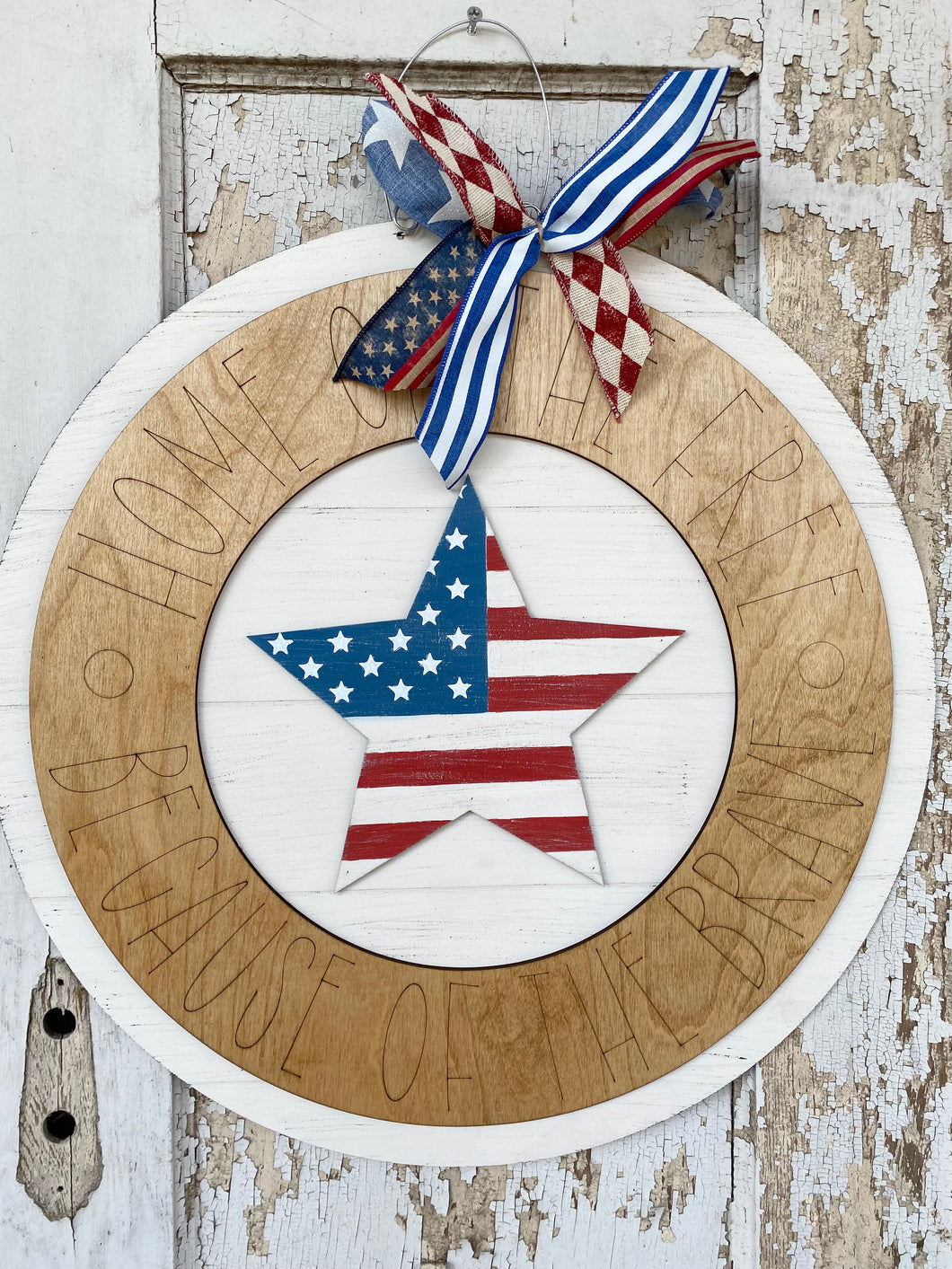 Patriotic Door Hanger, Home of the Free Round