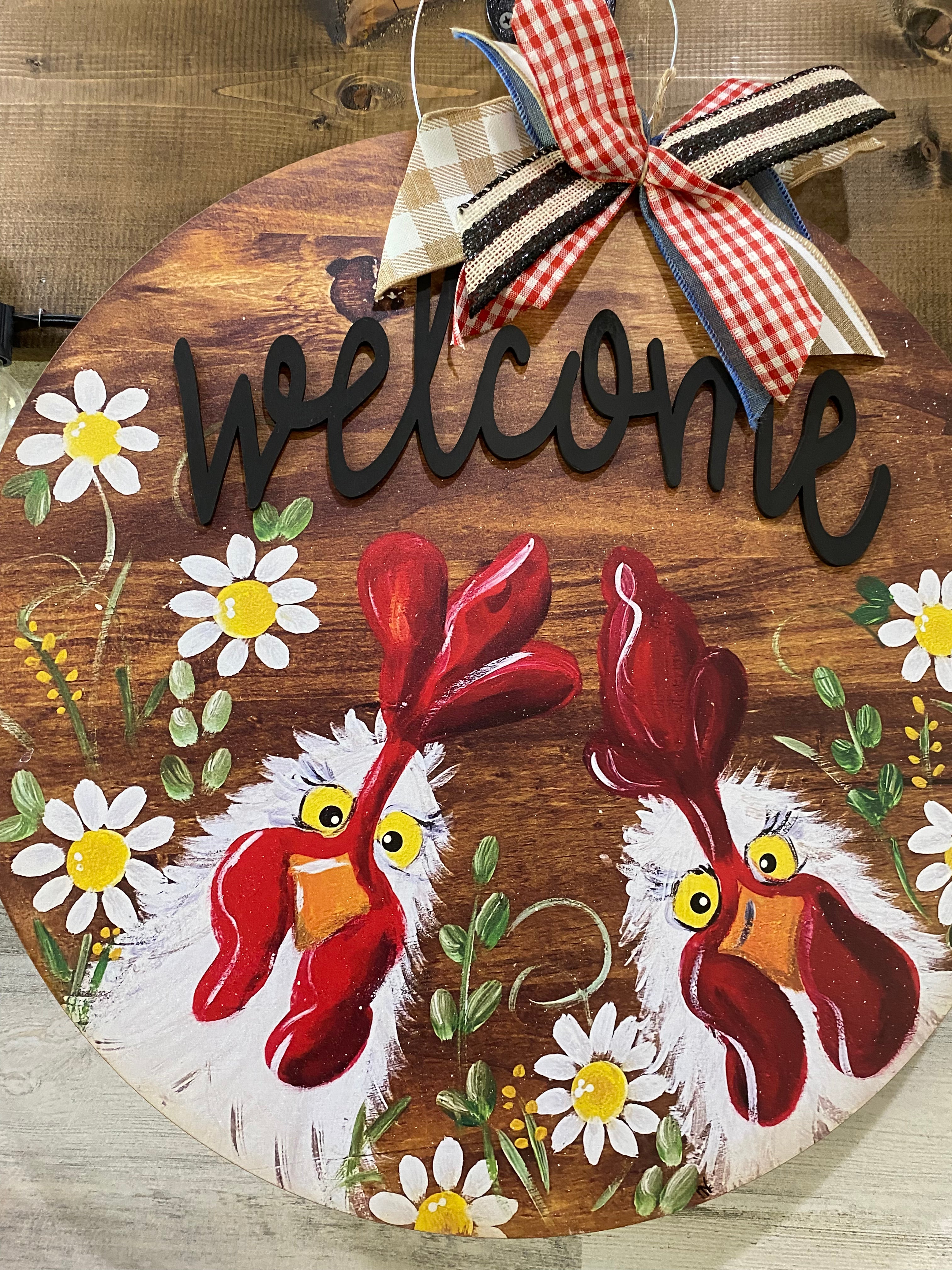 Chicken Print Welcome Door Hanger – Vick Crafts